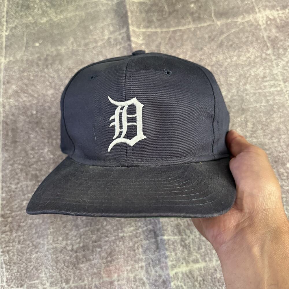 Men's Vintage 90's MLB Detroit Tigers Plain Logo Ice Cube Blue Snapback Hat Cap
